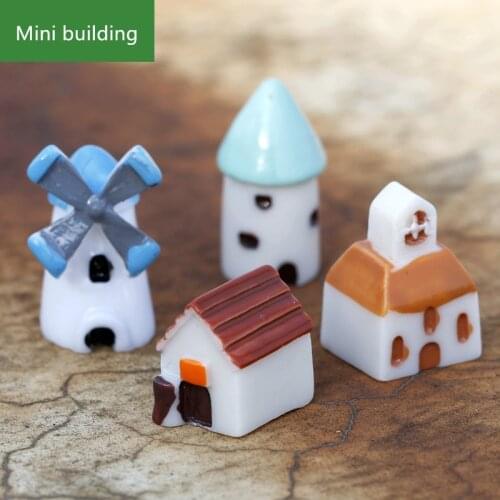 4 pieces Kawaii Pastoral Resin Mini building DIY Garden bonsai Decoration Miniature Windmill Church House Castle Warm Home Decor