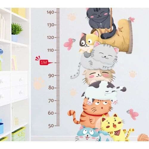 Cartoon Cat Animals Measure Wall sticker Stickers for Kids Rooms Height Chart Ruler Nursery Home bedroom Decor room decoration