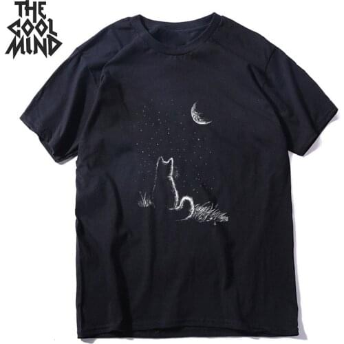 COOLMIND 100% cotton short sleeve cat print men t shirt summer cool lovely cat print men tshirt o-neck t-shirt mens tee shirts