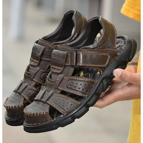 Genuine Leather Casual Shoes For Men High Quality Classic Men Summer Outdoor Walking Men Sneakers Breathable Men Sandalsgh4