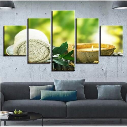 5 Pieces Towel Leaf Candle Paintings Spa Massage Posters Modular Living Room Wall Art Unframed Canvas Pictures Home Decor