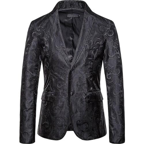 New Fashion Mens Casual Blazers Slim Fit Paisley Pattern Suit Jacket Business Party Stage Costume Singer Host Ball Nicht Club