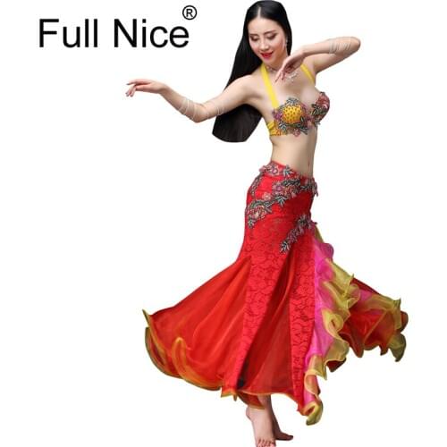 New Performance Dancewear Bellydance Clothes Professional Women Egyptian Belly Dance Bra Belt Skirt Oriental Beaded Belly Dance