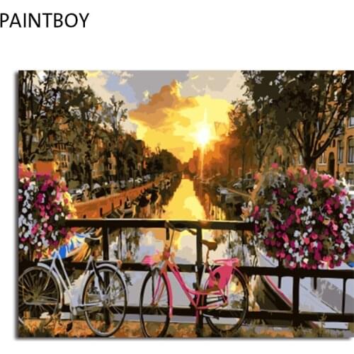 PAINTBOY Landscape Framed Pictures Painting By Numbers Painting and Calligraphy DIY Coloring By Numbers on Canvas