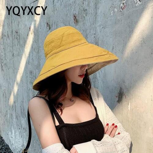 Bucket Hat Womens Wide Brim Beach Summer Sun Hat Fashion Chapeu Feminino Foldable Visor Cap Anti-UV Panama Cap Sunscreen