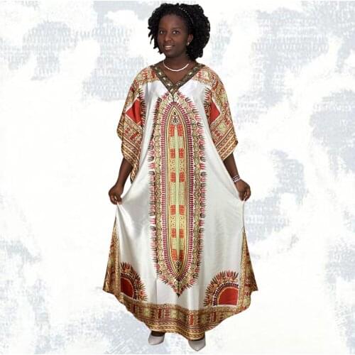 African Summer Style Dresses For Women Latest V-neck Sexy Short Bat Sleeve Dashiki Print Maxi Loose Vestidos Femme Elegant