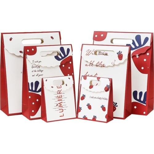 Fresh strawberry gift bags Valentines Day tote bags paper bags birthday return gift companion gift bags teachers day packaging