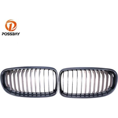 POSSBAY Car Front Grille Kidnery Grills for BMW 3-Series E90 320xd/323i/325d/M3 Sedan 2008-2011 Facelift Imitation Carbon Fiber