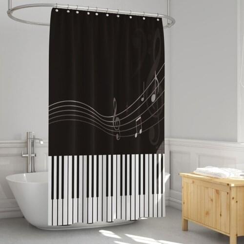 Musical Notes Printed Polyester Shower Curtain Bathing Shower Cover Bathroom Accessories Rectangle Bathtub Insulation Home Decor