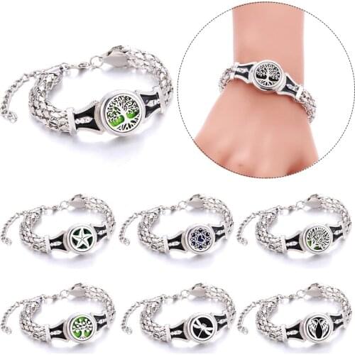 Tree of Life Aromatherapy Bracelet Essential Oil Diffuser Jewelry Aroma Perfume Locket Stainless Steel Adjustable Bangle Chain