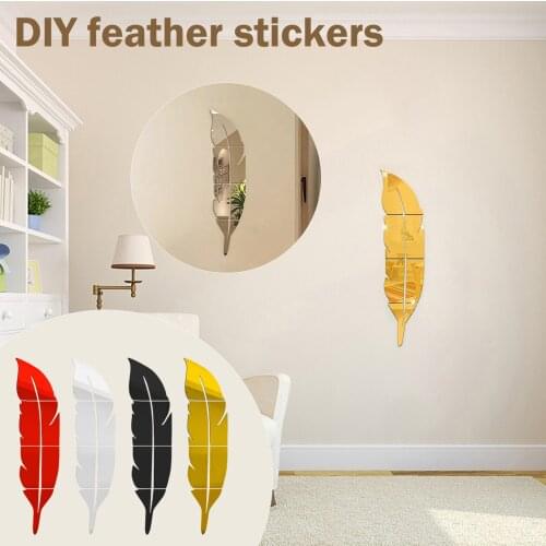 Removable Feather Mirror Wall Stickers Decal Art Vinyl Home Room Decoration DIY Home Decor Wall Decal Wallpaper Bedroom Decor