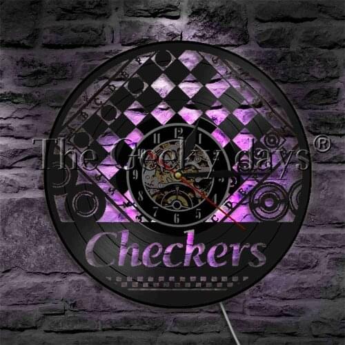 Checkers Leisure Games LED Night Lamp Vinyl Record Wall Clock Chess Checkerboard Modern Wall Lamp For Checkers Lover Gift