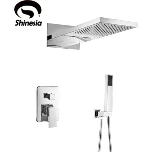 Shinesia Bathroom Shower Faucet Set Rainfall Tub Mixer Faucet Wall Mounted Tap With Hand Sprayer 3-Function Switch