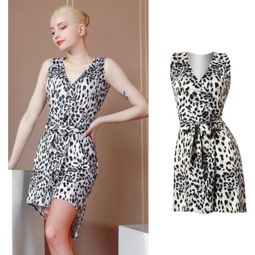 One Piece Bandage Latin Dance Dress Leopard Sleeveless Tango ChaCha Performance Stage Costume Summer Competition Costume VDB3909
