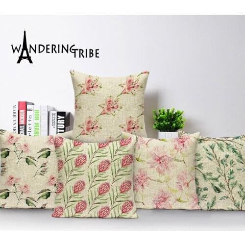 Vintage Flower Cushion Cover Farmhouse Decorative Throw Pillow Case Linen Pillowcases Plant Home Decor Bed Cushion Covers Kissen