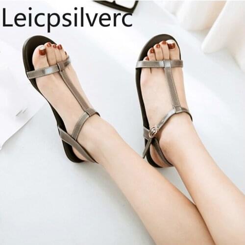 Womens Sandals summer The New fashion Narrow Band Front & Rear Strap Open toe Buckle flat Womens shoes plus size 32-40