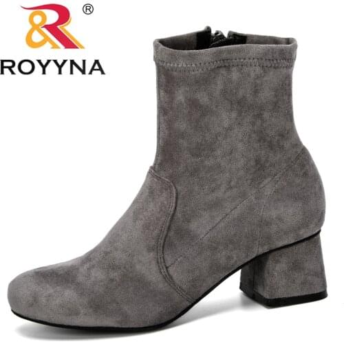 ROYYNA 2019 New Classics Style Popular Spring Autumn Boots Woman Flock Round Toe Ankle Boots Women Outdoor Comfortable Shoes