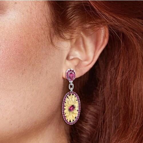 GEMS BALLET 925 Sterling Silver Oval Original Sunflower Earrings 2.40Ct Natural Rhodolite Garnet Drop Earrings for Women Gift