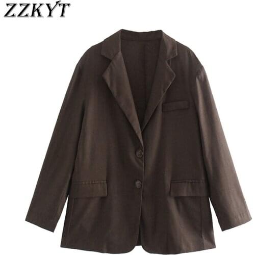 ZZKYT 2021 Women Autumn Vintage Solid Single Breasted Blazers Coat Fashion Lapel Collar Long Sleeve Office Ladies Casual Coat