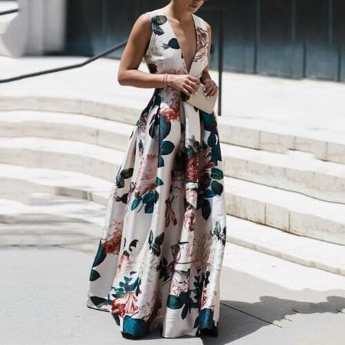 2021 New Style Summer Trendy Sleeveless Deep V Neck Full Length Prom Dresses Ladies A Line Elegant Homecoming Party Robes Frocks