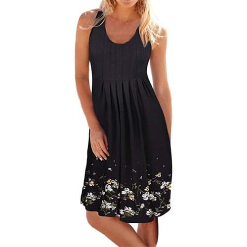 Womens Summer Dress New Style O-neck Flower Print Casual Sleeveless Beach Dress vestidos dress Short Dress Loose Dress платье