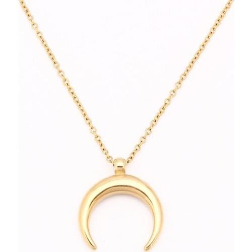 100% Stainless Steel Crescent Half Moon Necklace For Women OX Horn Pendant Necklaces Collar Luna Cuerno Collares