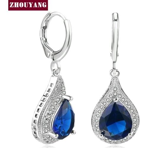 ZHOUYANG Luxury Blue / Clear Tear-drop Crystal Drop Earrings Fashion Jewelry For Woman Girl Wedding Party Work ZYE824
