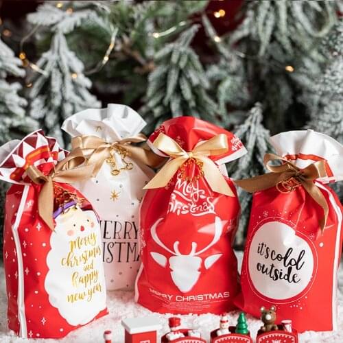10pcs Xmas Cookie Packing Bags Christmas Cellophane Party Bags Treat Candy Bag Festival Party Favor Gift Merry Christmas