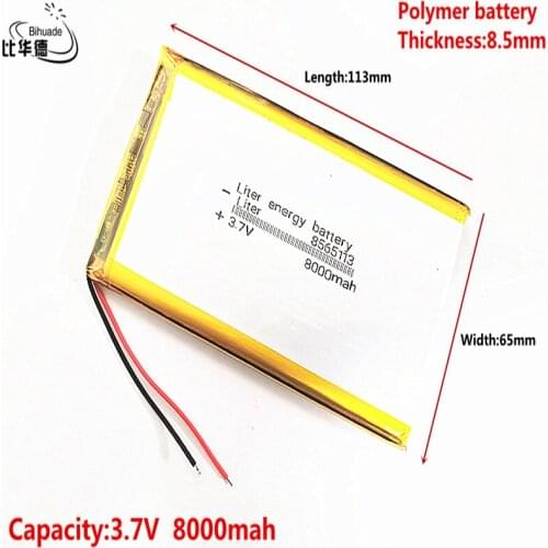 3.7V 8000mAH 8565113 Polymer lithium ion / Li-ion battery for tablet pc BANK,GPS,mp3,mp4