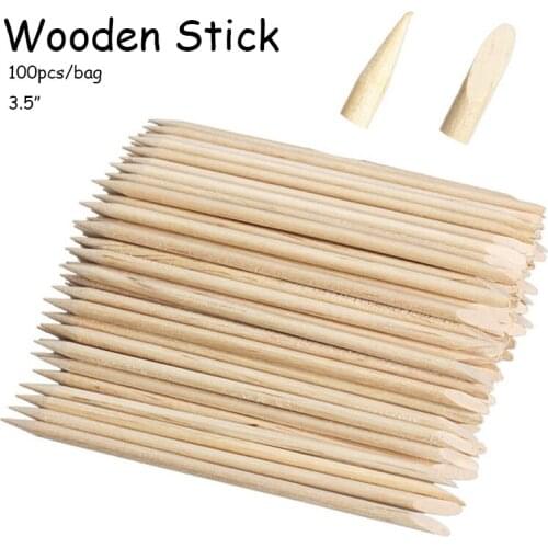 500pcs 3.5 inch Wooden Stick Nail Cuticle Pusher Tool Sharp Flat Manicure Pedicure Orange Wood Nail Care Remover Tool