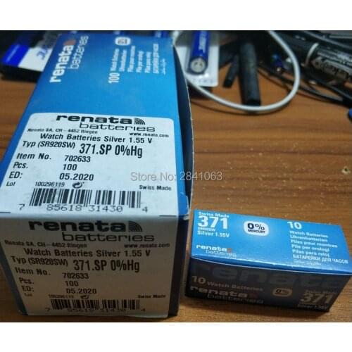 100pcs renata Silver Oxide Watch Battery 371 SR920SW 920 1.55V 100% original brand renata 371 renata 920 battery