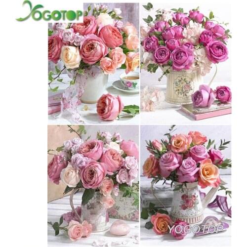Diy Diamond Painting Pink Rose peony Full Mosaic Rhinestone 5D Diamond Embroidery Flowers Home Decoration Art Kits YY1779