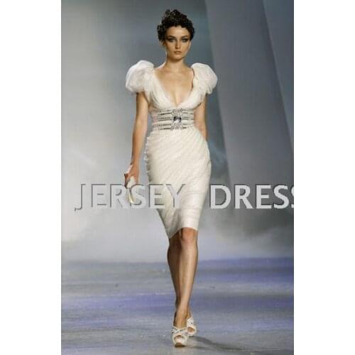 Free shipping 2016 hot sale star celebrity vestidos White bubble short sleeve new design evening Crystal party Cocktail Dress