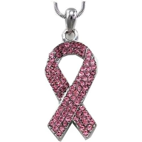 Free shipping Rhinestone Breast Cancer Awareness Pink Ribbon Bow Pendant