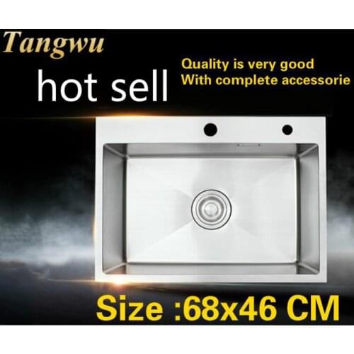 Free shipping Standard vogue kitchen manual sink single trough trumpet 304 food grade stainless steel hot sell 68x46 CM