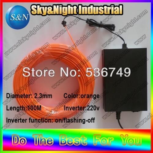 Bar decoration colorful el wire 2.3mm- 100m Orange Flexible Neon Glow Light EL Wire Rope+220V Inverter With Free shipping