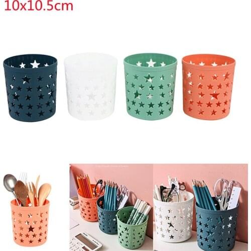 Pen Holder Star Shape Pen Holder Desktop Organizer School Office Desk Plastic Cup Container Makeup Brush Storage Accessories