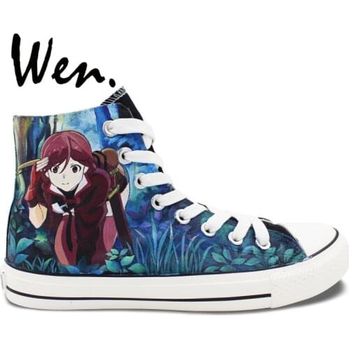 Wen Design Hand Painted Canvas Skateboard Shoes Custom Grimgar of Fantasy and Ash High Top Sneakers for Adults Festival Gifts