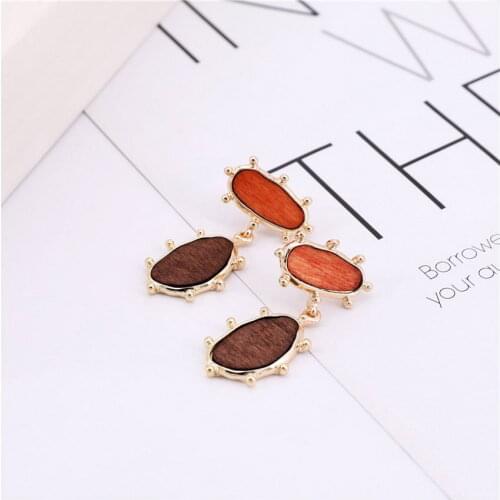 Fantasy Two Tone Oval Wooden Earrings 2021 New Abstract Boutique Jewelry Free Shipping Dropshipping Wholesale