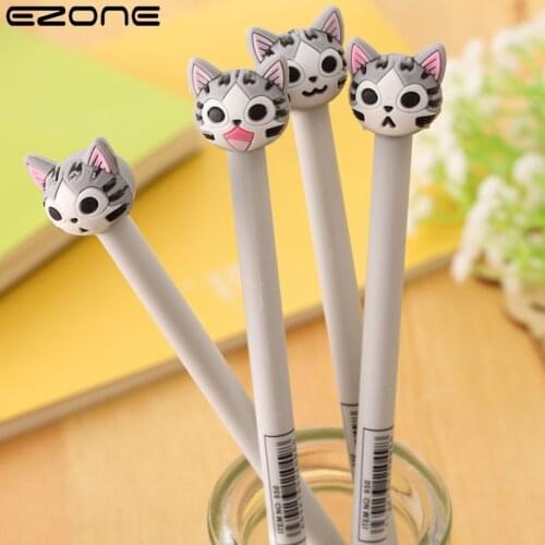 EZONE 0.38mm 5PCS Gel Pens Kawai Cat Head Cartoon Fluent Writing Student Stationery for School Office Supplies Pen