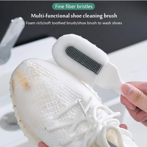 Curved Handle Home Cleaning Brush Long Handled Soft Shoe Brush Curved Bristles for Double Headed Shoe Brush Cleaning Tools