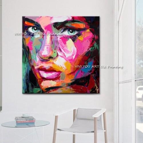 Francoise Nielly Women Face Oil painting Graffiti Knife Portrait Colorful Modern Handmade Wall Pictures Art Room Decoration