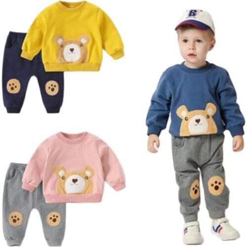 Cartoon Bear boys Clothing Set Baby Boy Girl Hoodie Suit Sweater+ Pants Leisure 2 piece set Kids Clothes 1 2 3 4 5 Years