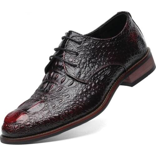 British Style Leather Shoes High-end Quality Crocodile Pattern Lace-up Leather Shoes Casual and Comfortable Handmade Shoes Men