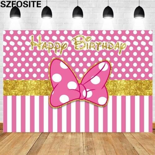 Beautiful Pink Bow Golden Text Girl Party Background Children Birthday Table Decoration Banner Custom Baby Show Vinyl Backdrop
