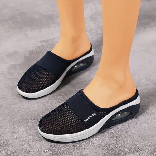 Women Thick Sole Half Shoes Flying Weave Platform Shoes Womens Wedge Sneakers Breathable Rocking Shoes Thick Platform Slippers
