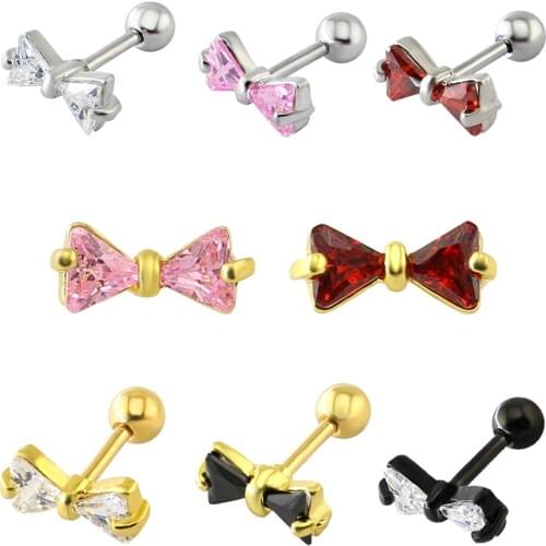 Cute Stud Earrings Women Mix Colors Crystal Stud Earrings Stainless Steel Ear Cartilage Helix Piercing Best Gift Body Jewelry