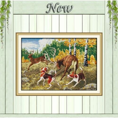 Hound and elk animal decor diy painting Counted printed on canvas 14CT 11CT chinese Cross Stitch Needlework kits Embroidery Sets