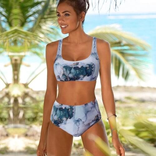 2021 New Micro Sexy Marble Print Sport Bandeau Push Up Bikini Set Women Swimsuit High Waist Swimwear Two Piece Set Bathing Suit