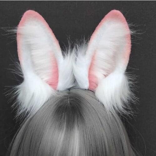 New Handmade Work Golden Pink Bunny Rabbit Ears Fold Style Hairhoop Headband Headwear Cosplay Costume Accessories